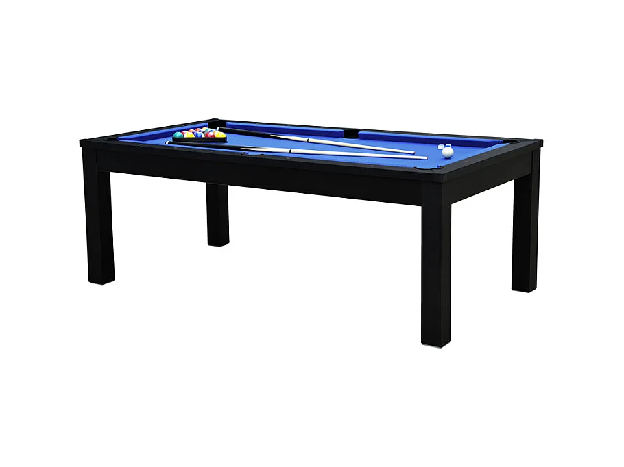 Mesa de billar convertible negra con alfombra azul - Eddie