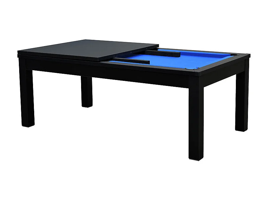 Mesa de billar convertible negra con alfombra azul - Eddie