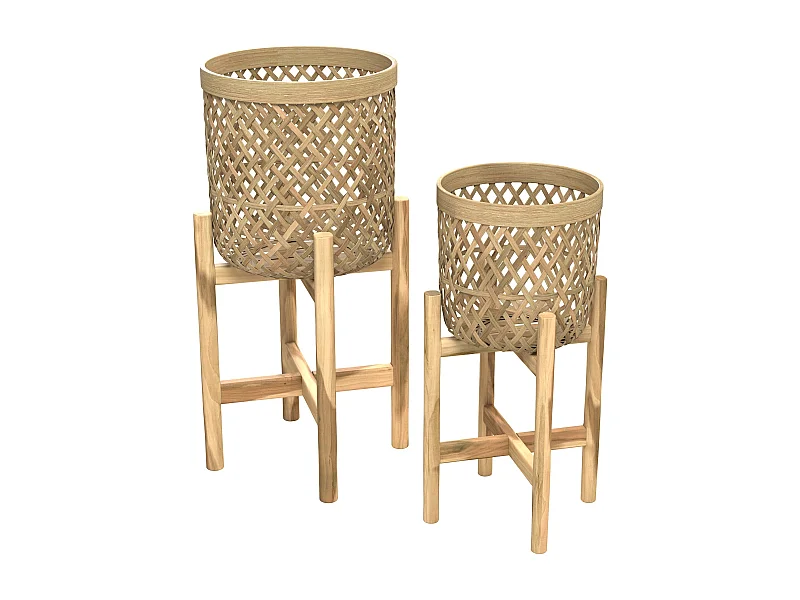 Cache-pot pieds en teck et bambou (lot de 2) - Mila