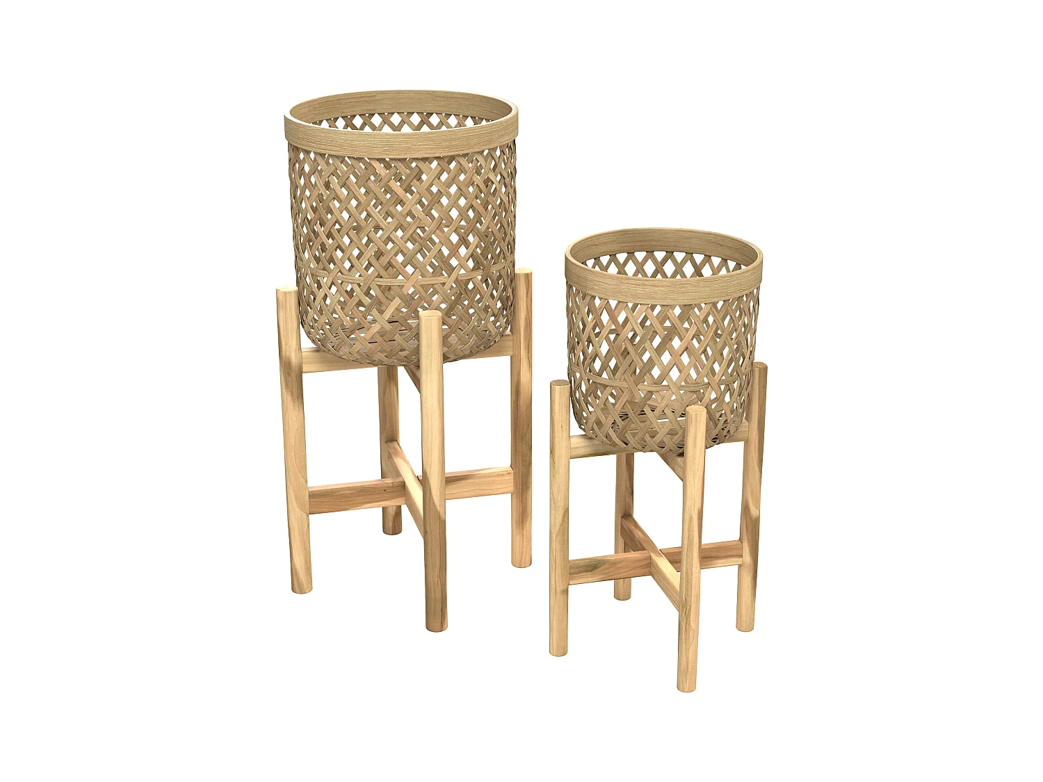 Cache-pot pieds en teck et bambou (lot de 2) - Mila