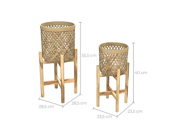 Cache-pot pieds en teck et bambou (lot de 2) - Mila