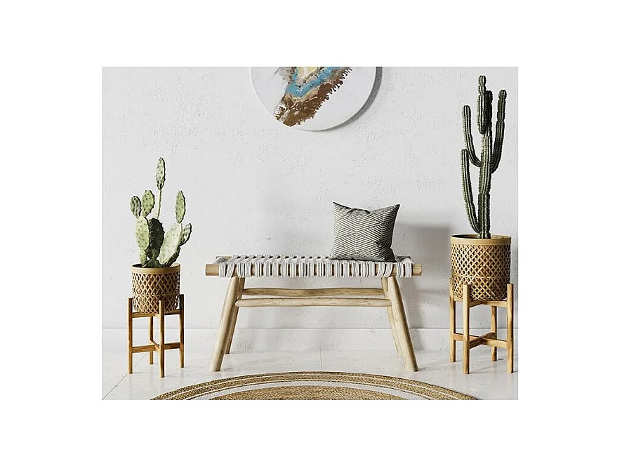 Cache-pot pieds en teck et bambou (lot de 2) - Mila