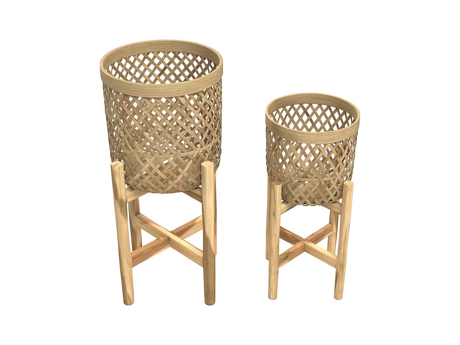 Cache-pot pieds en teck et bambou (lot de 2) - Mila