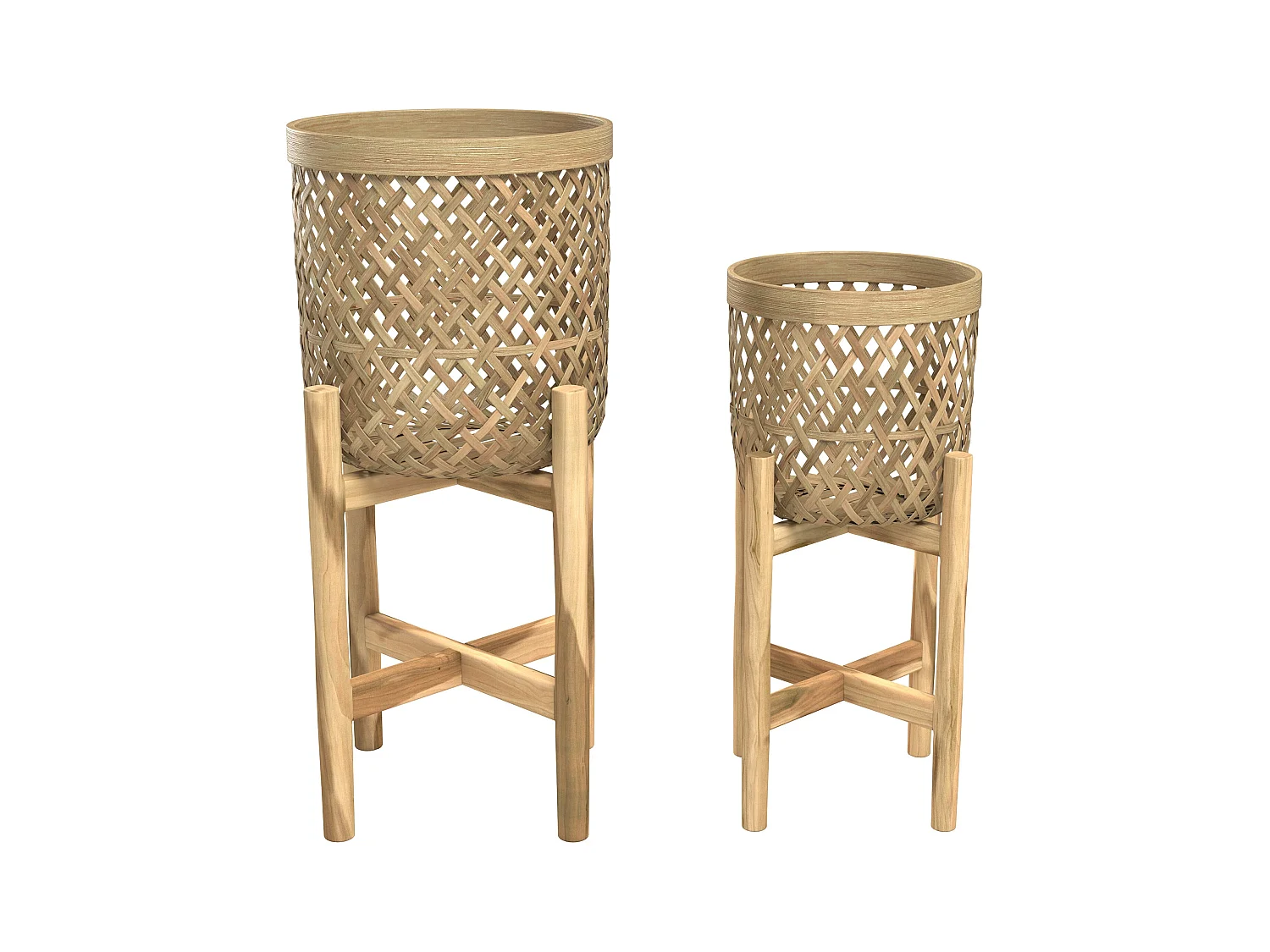 Cache-pot pieds en teck et bambou (lot de 2) - Mila