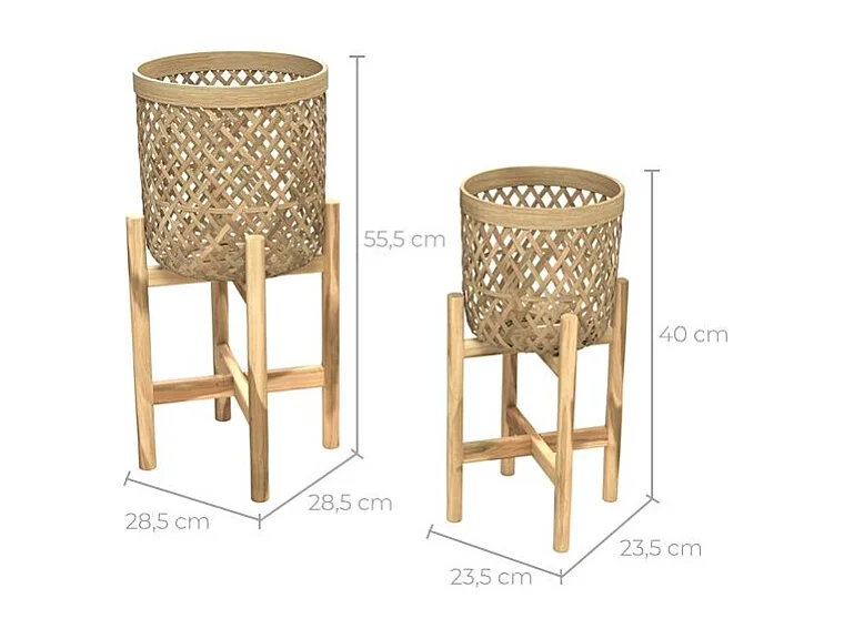 Cache-pot pieds en teck et bambou (lot de 2) - Mila