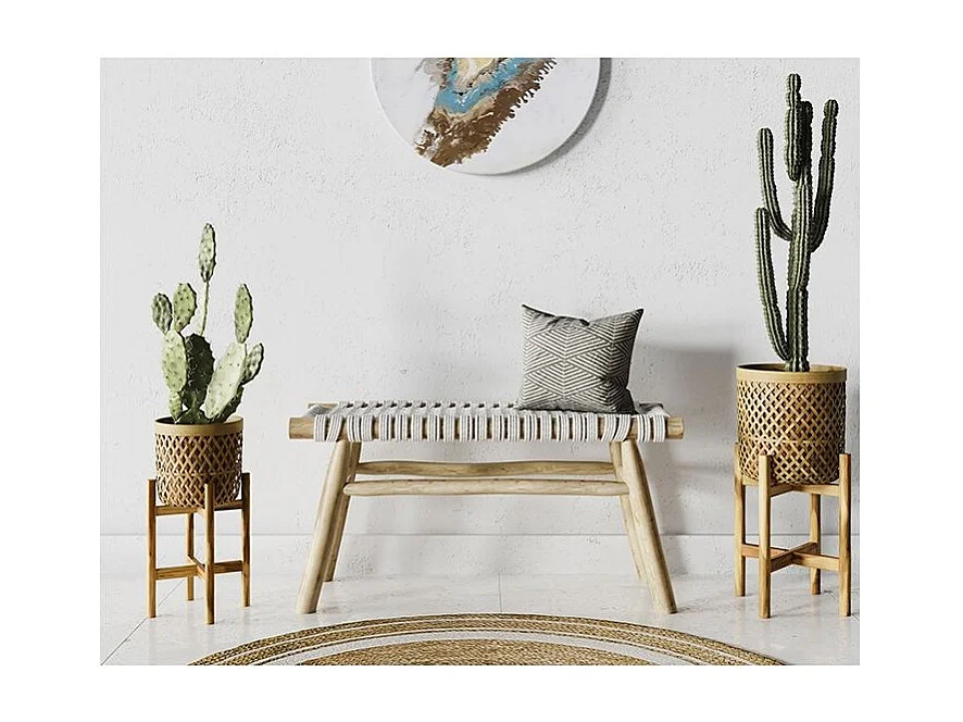 Cache-pot pieds en teck et bambou (lot de 2) - Mila