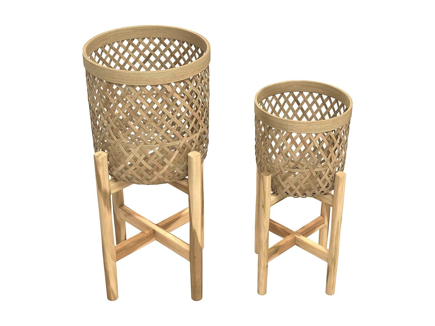 Cache-pot pieds en teck et bambou (lot de 2) - Mila