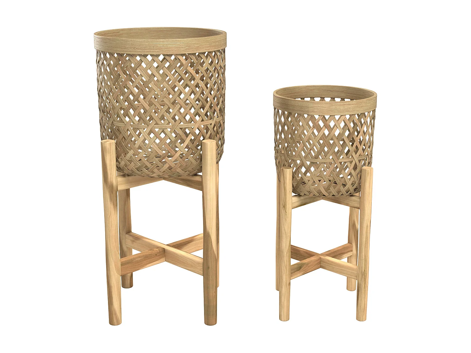 Cache-pot pieds en teck et bambou (lot de 2) - Mila