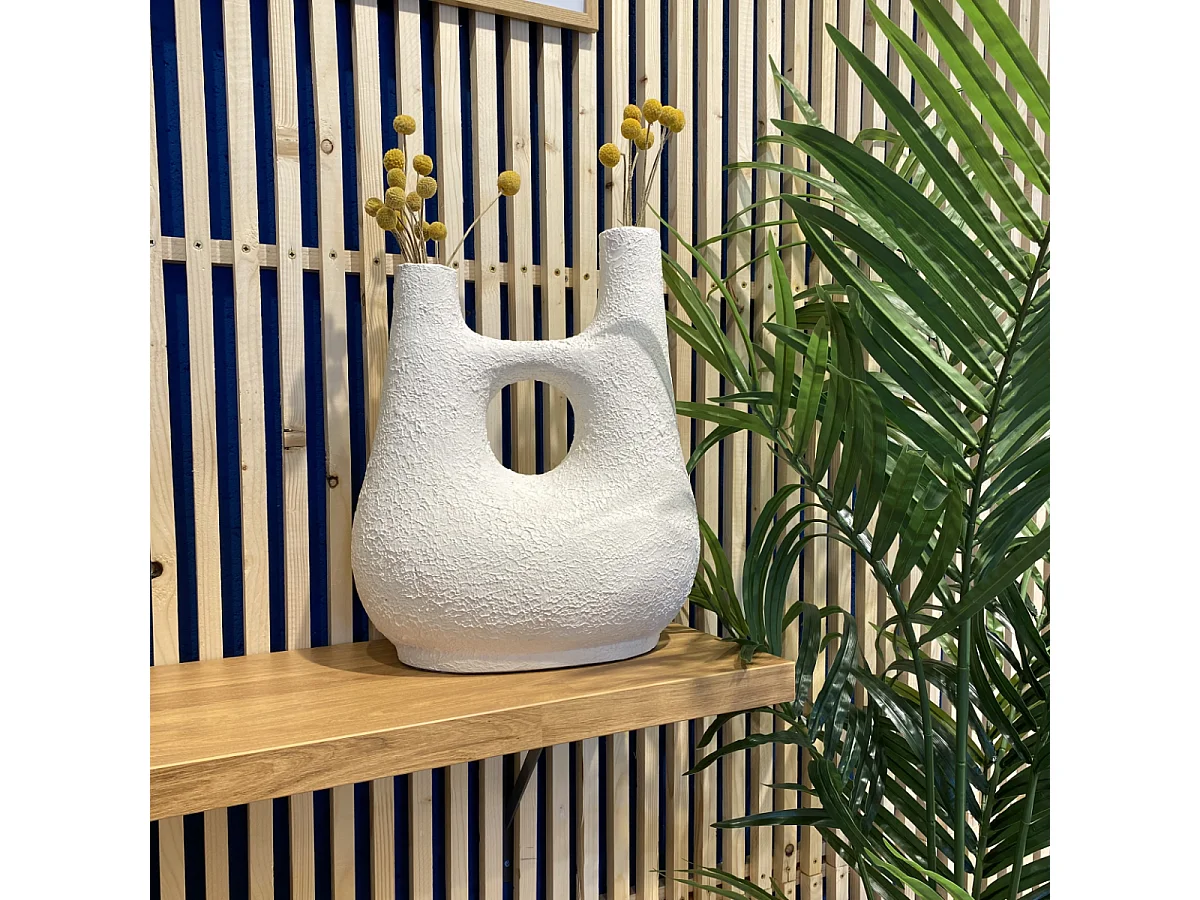 Vase décoratif blanc en terre cuite H42cm - Cruz