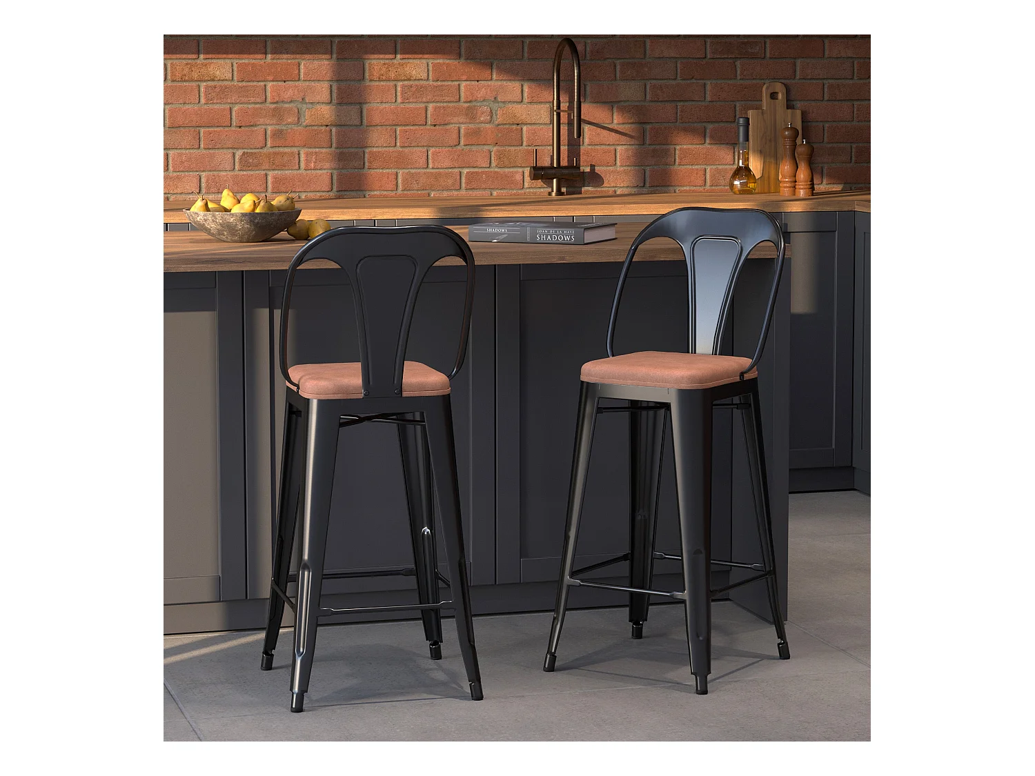 Lot de 2 chaises pour îlot central 68 cm noires et marron - Charly