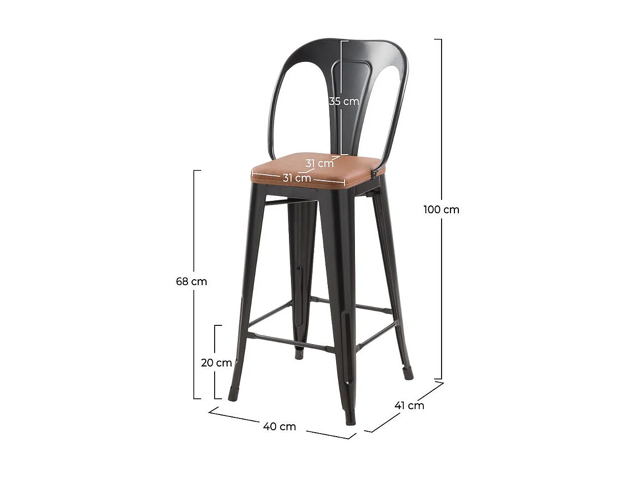 Set di 2 sedie per isola centrale nere e marroni 66 cm - Charly