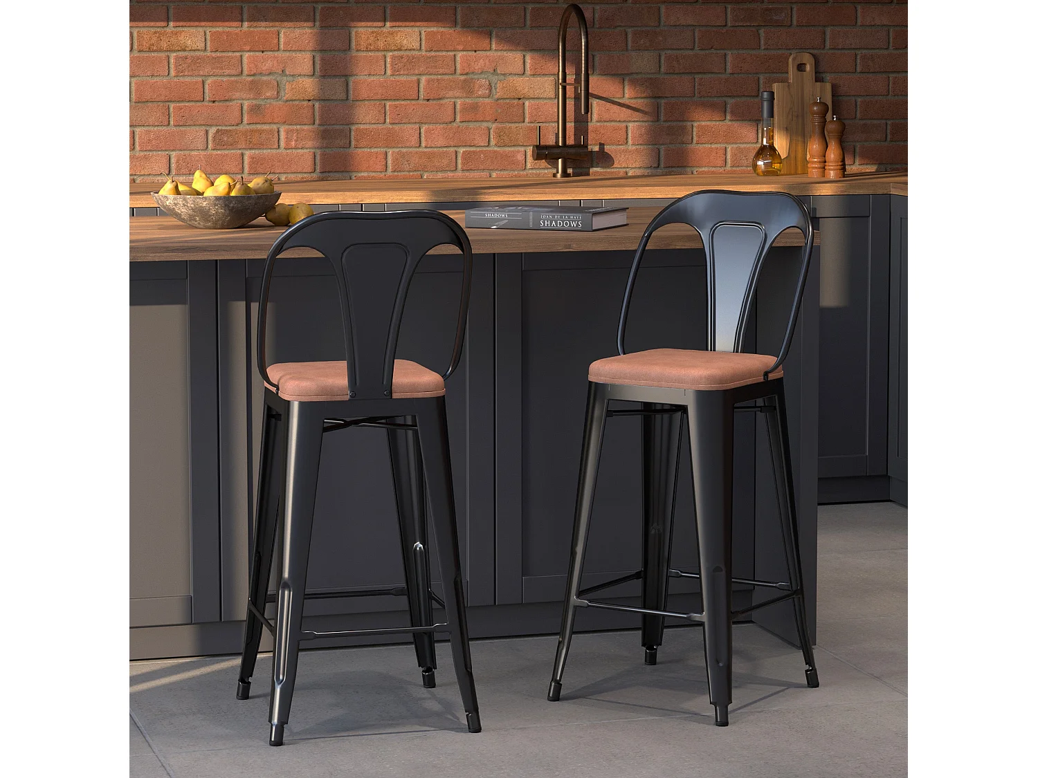 Set de 2 taburetes para isla de cocina negros y marrones 66 cm - Charly