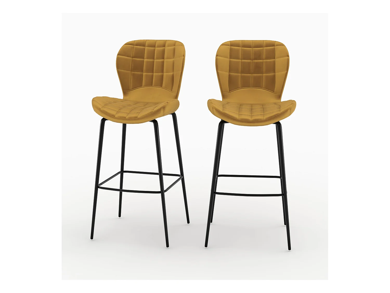 Lot de 2 chaises de bar en velours jaune curry 75 cm - Mazzia