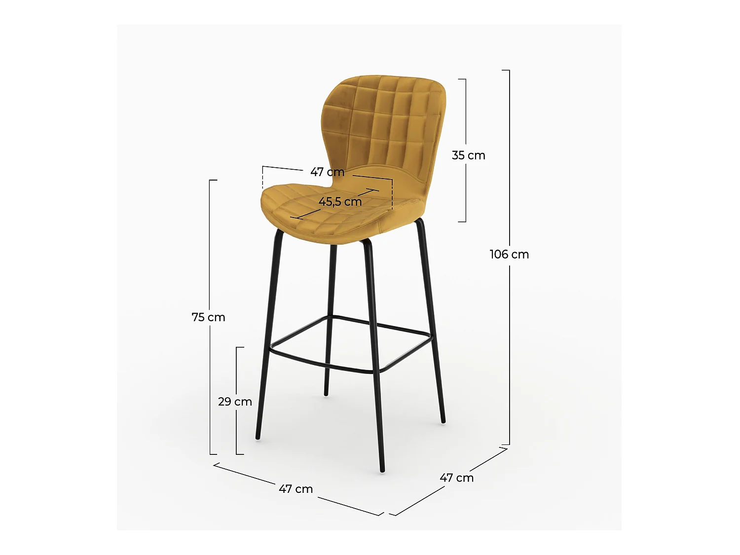 Lot de 2 chaises de bar en velours jaune curry 75 cm - Mazzia