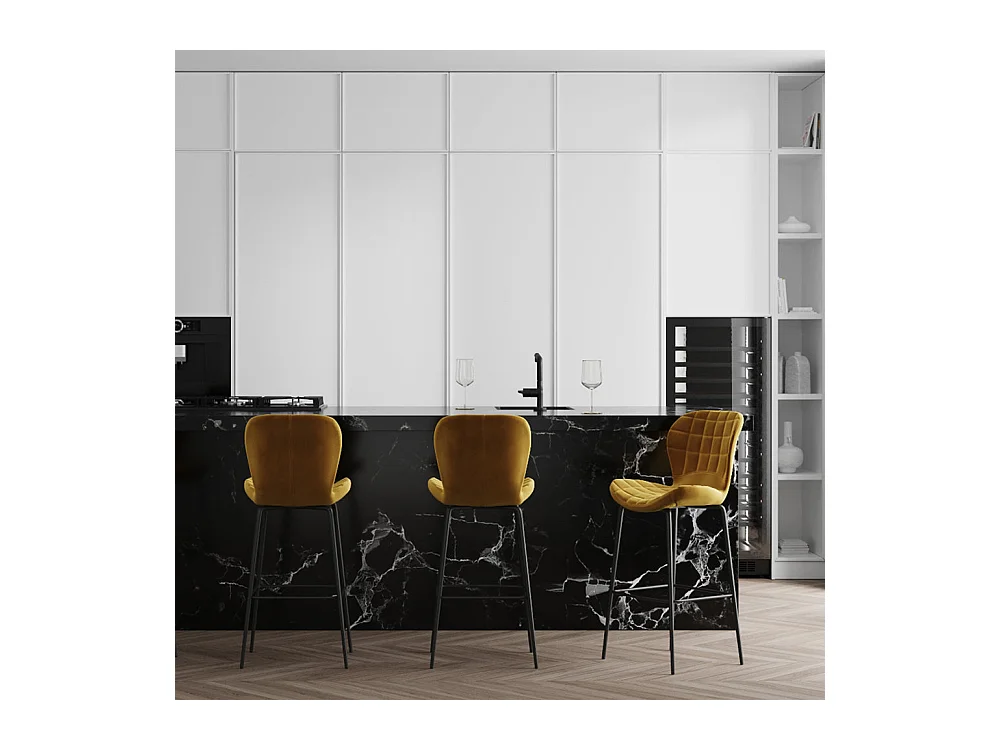 Lot de 2 chaises de bar en velours jaune curry 75 cm - Mazzia