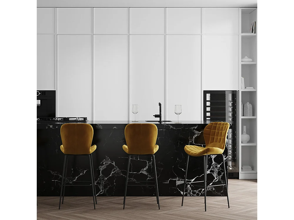 Set de 2 sillas de bar de terciopelo amarillo curry 75 cm - Mazzia