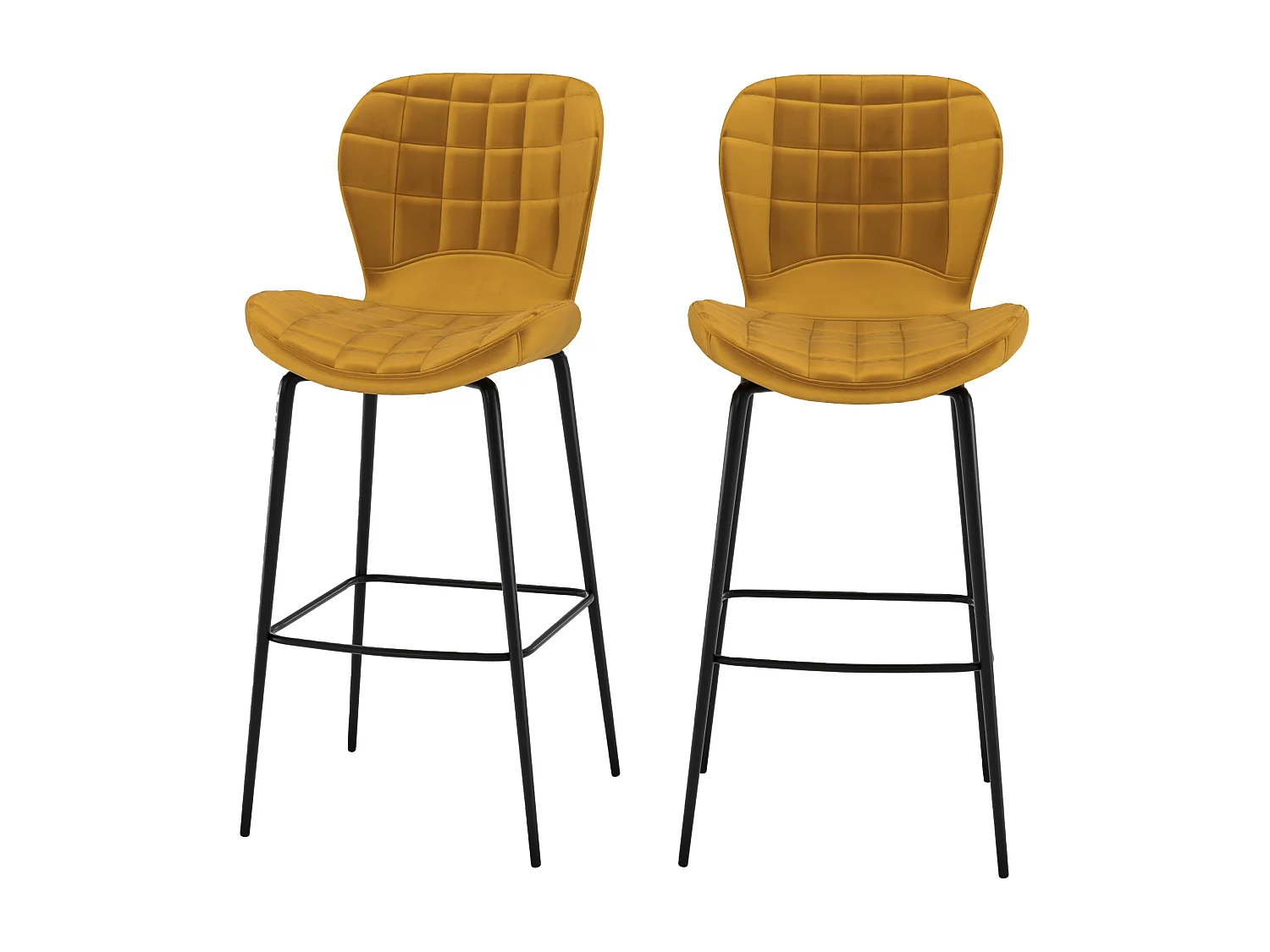 Set de 2 sillas de bar de terciopelo amarillo curry 75 cm - Mazzia