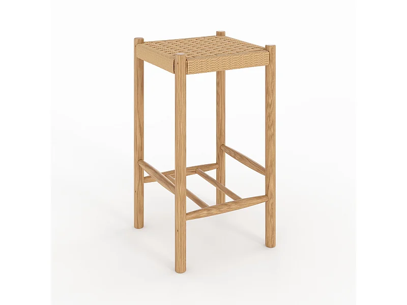 Tabouret pour îlot central 65 cm en tressage et bois - Kepler