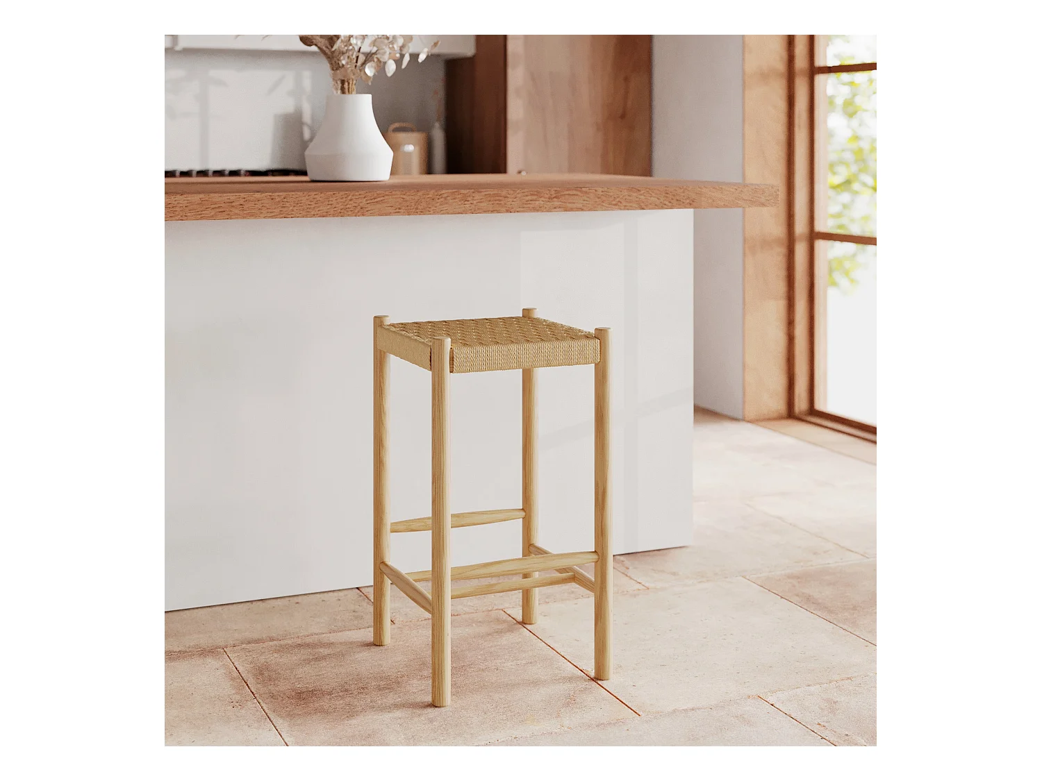 Sedia per isola centrale in vimini e legno 65 cm - Kepler