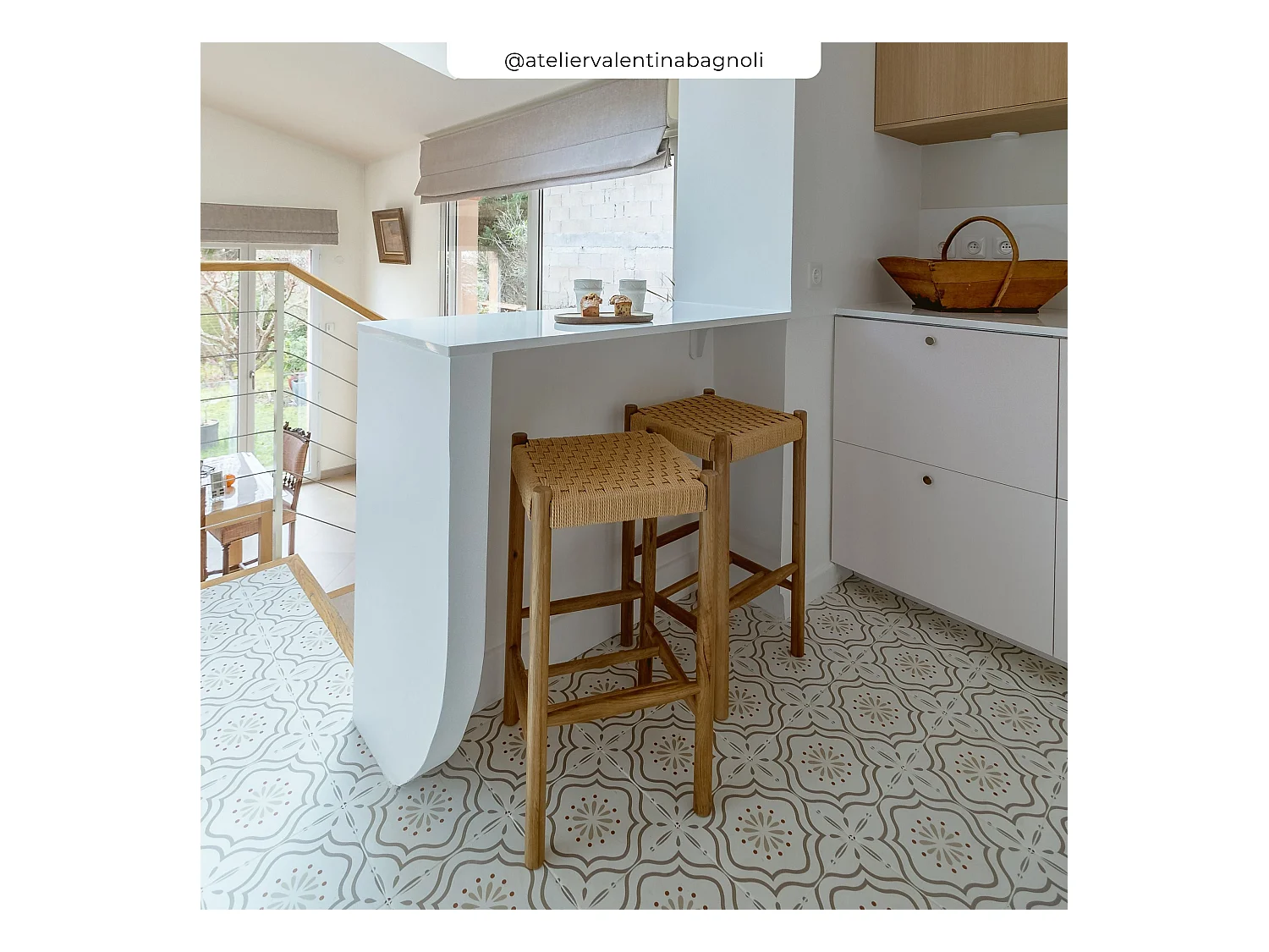 Sedia per isola centrale in vimini e legno 65 cm - Kepler