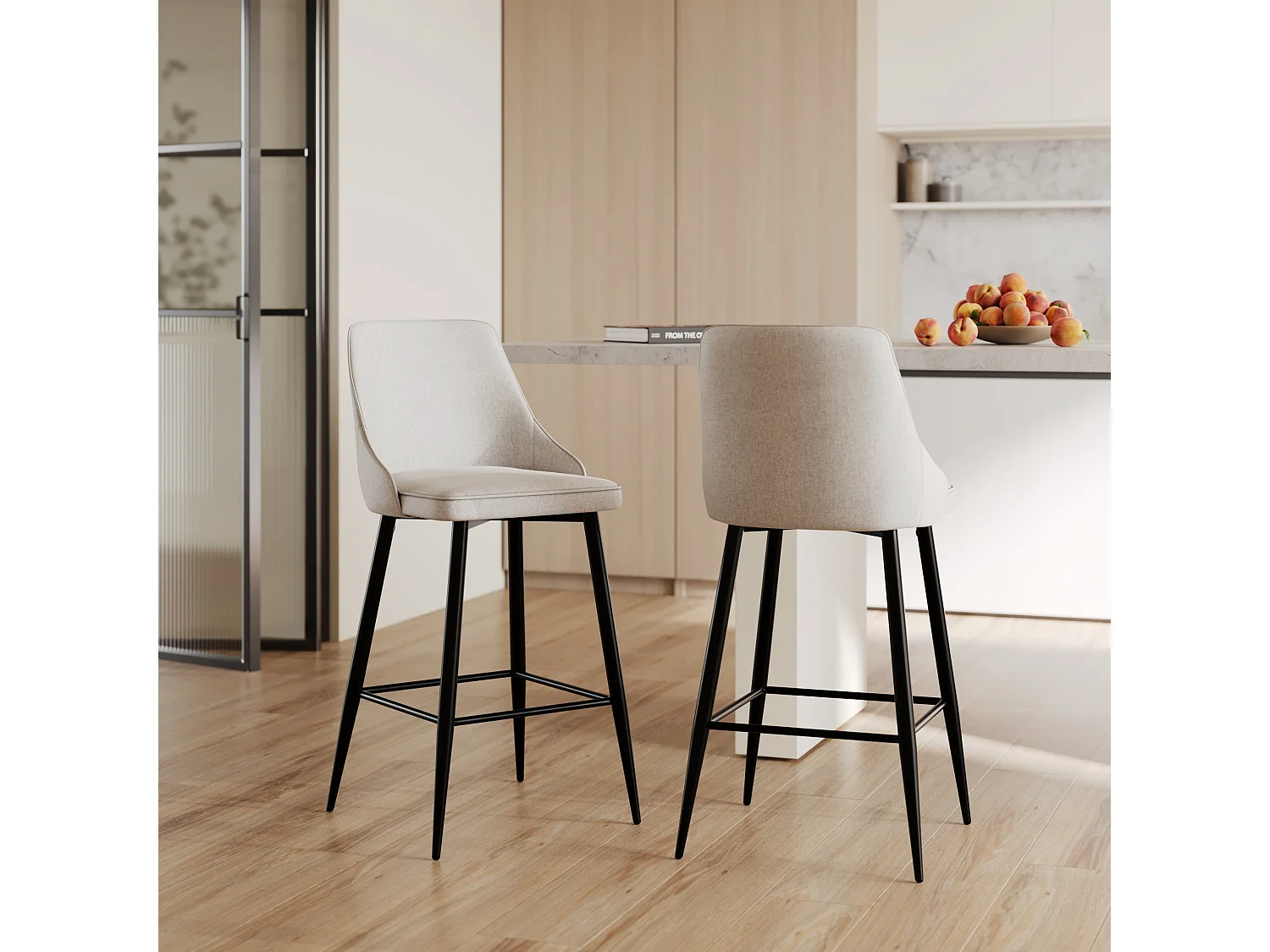 Set de 2 sillas para isla de cocina en tela beige 66,5 cm - Pipo