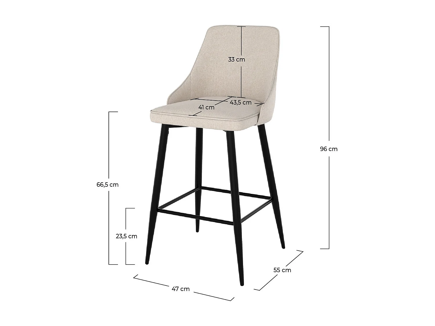 Lot de 2 chaises pour îlot central 66,5 cm en tissu beige - Pipo