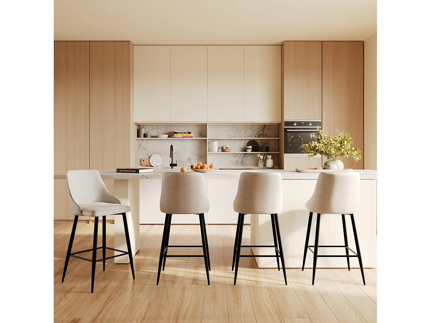 Set di 2 sedie per isola centrale 66,5 cm in tessuto beige - Pipo