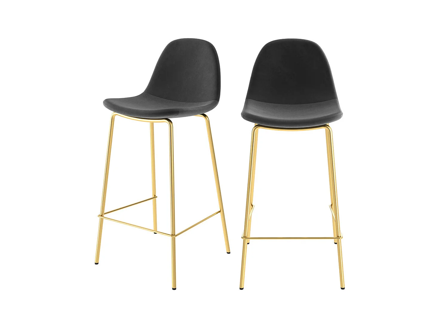 Lot de 2 chaises pour îlot central 65 cm en velours noir et doré - Henrik