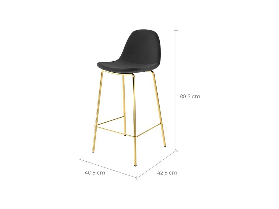 Lot de 2 chaises pour îlot central 65 cm en velours noir et doré - Henrik