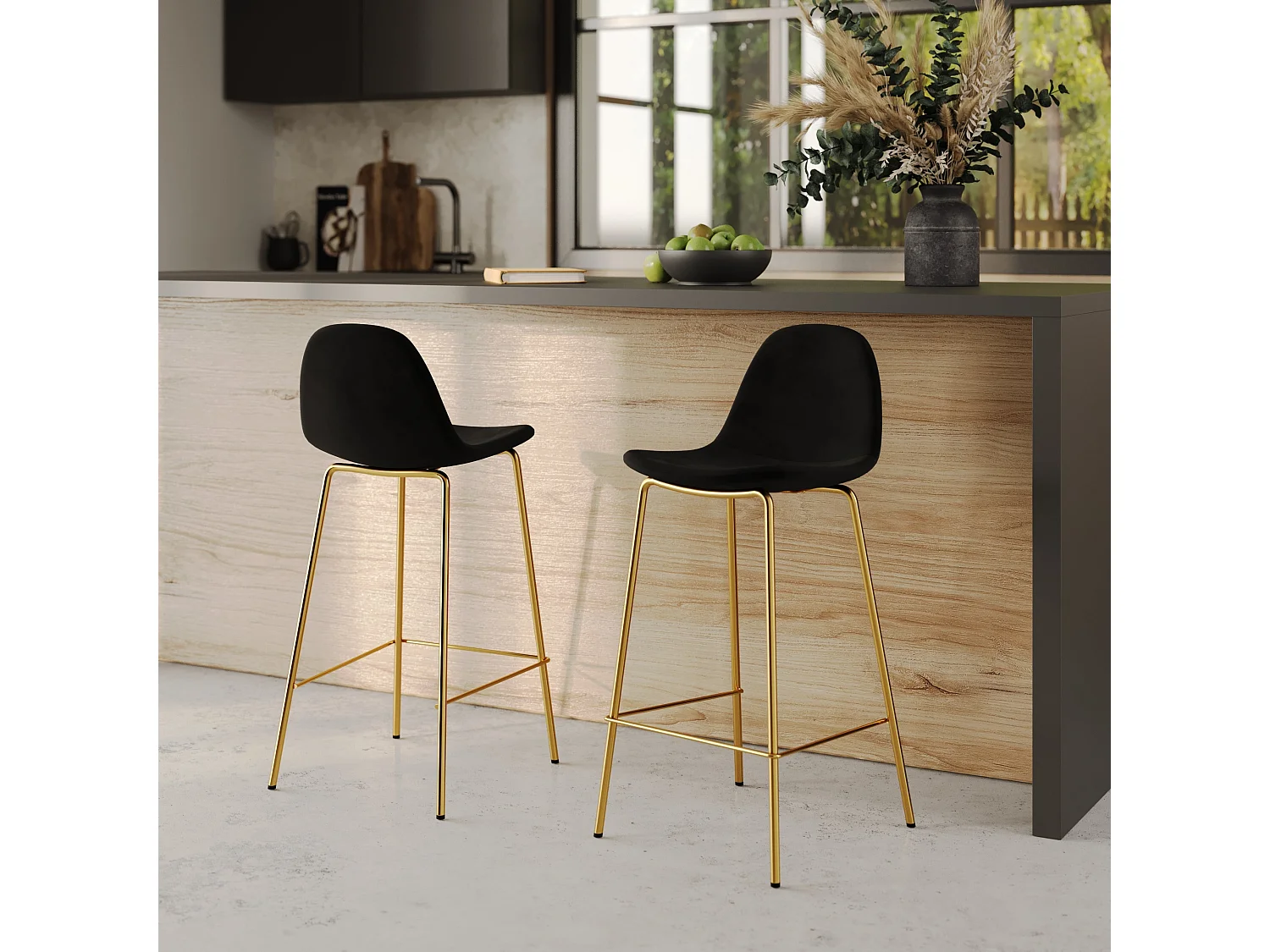 Set di 2 sedie per isola centrale in velluto nero 65 cm - Henrik