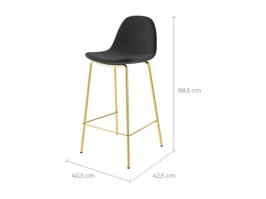 Set de 2 taburetes para isla de cocina en terciopelo negro 65 cm - Henrik