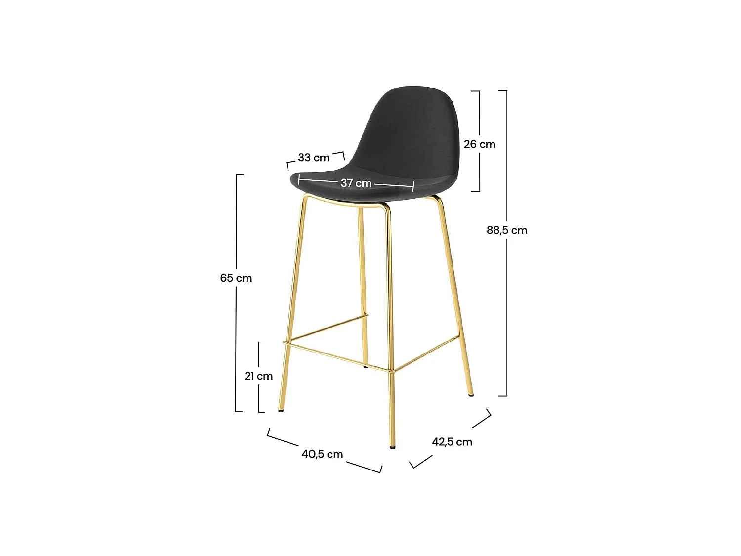 2er Set Stühle für 65 cm Kücheninsel in Schwarzgold Samt - Henrik