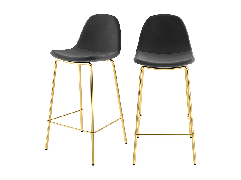 Lot de 2 chaises pour îlot central 65 cm en velours noir et doré - Henrik