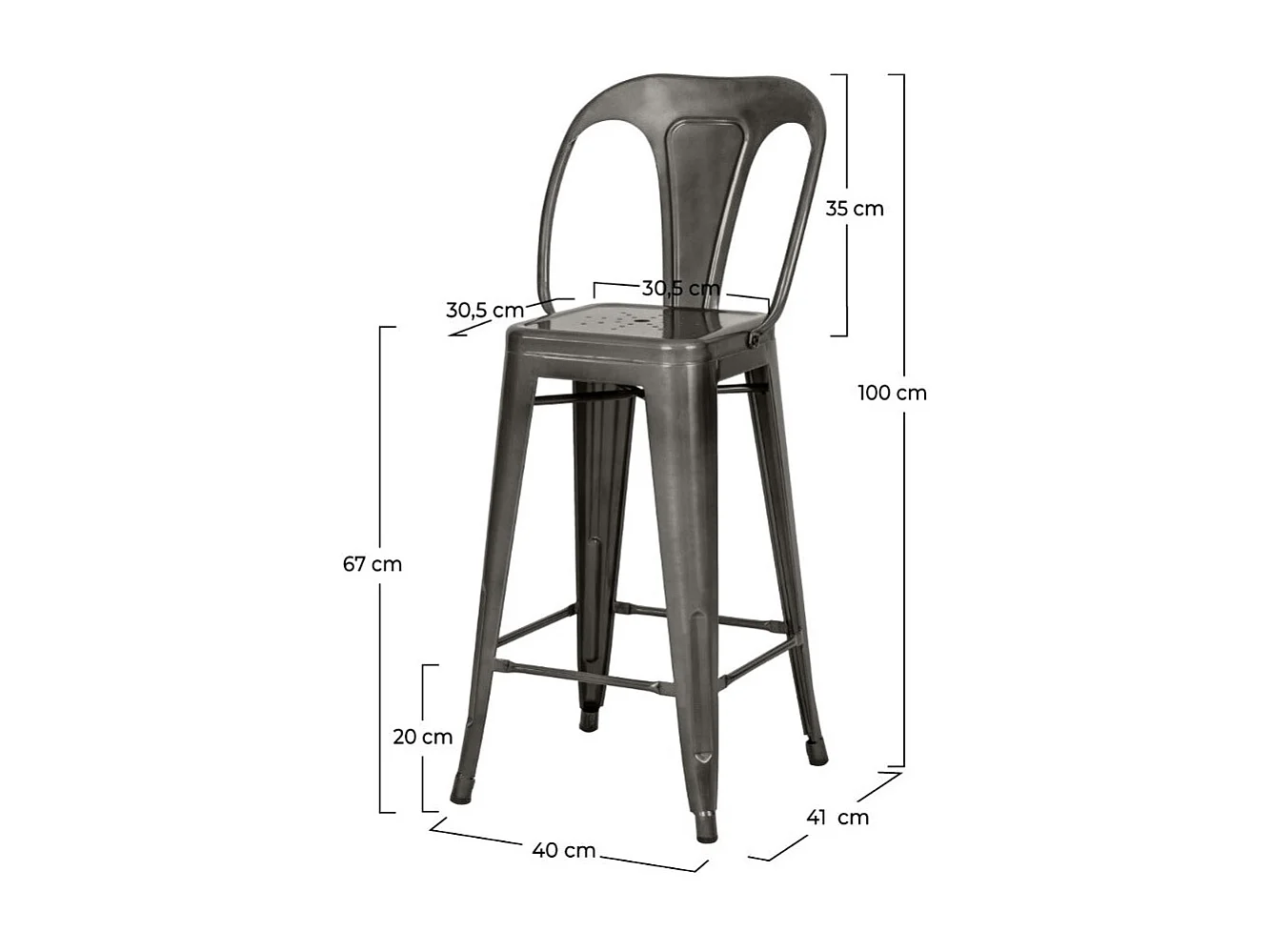 Lot de 2 chaises pour îlot central 67 cm en métal gris anthracite - Indus