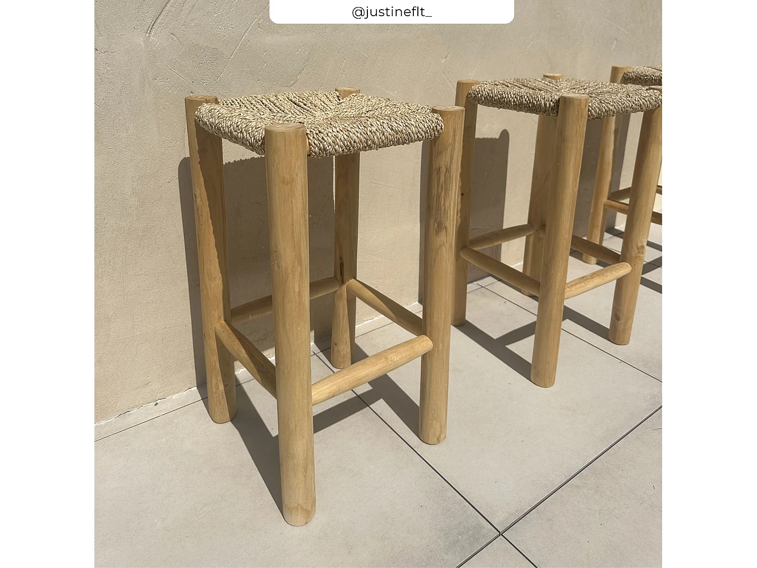 Tabouret pour îlot central 65 cm en jonc de mer et teck - Jovan