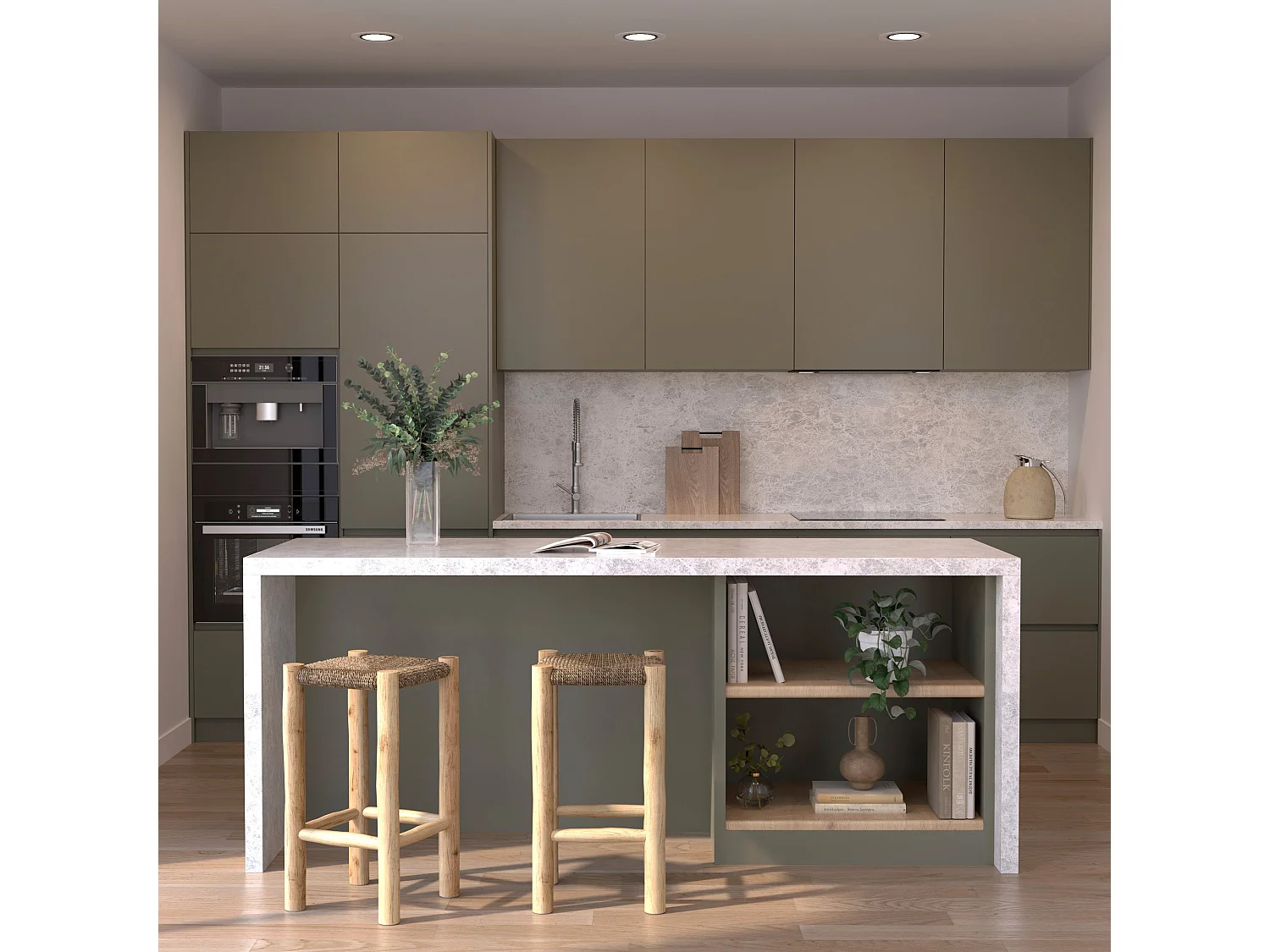 Tabouret pour îlot central 65 cm en jonc de mer et teck - Jovan