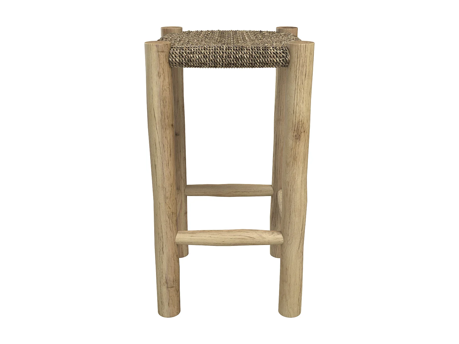 Tabouret pour îlot central 65 cm en jonc de mer et teck - Jovan
