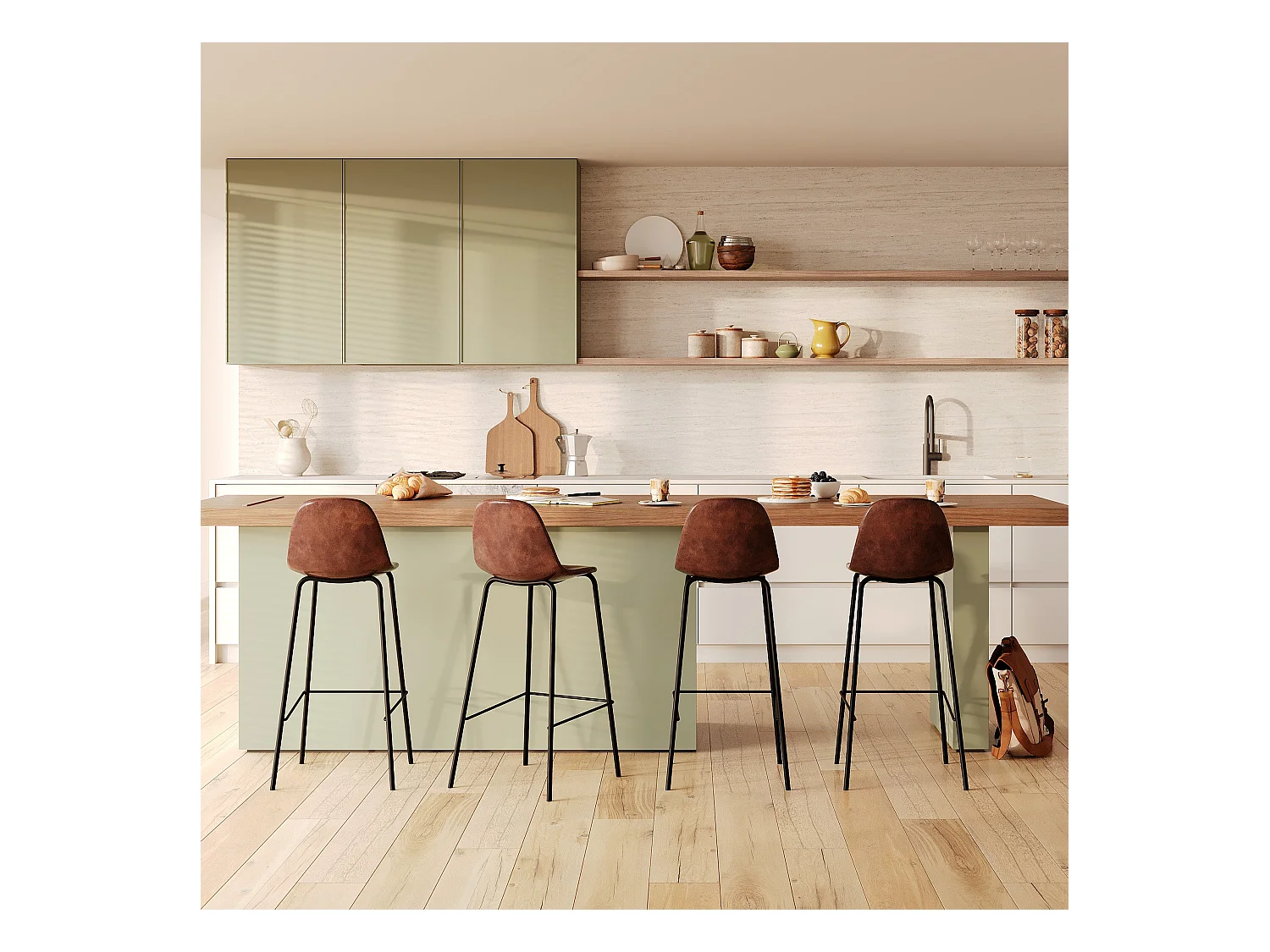 Set de 2 sillas de bar 75 cm en cuero sintético marrón - Henrik