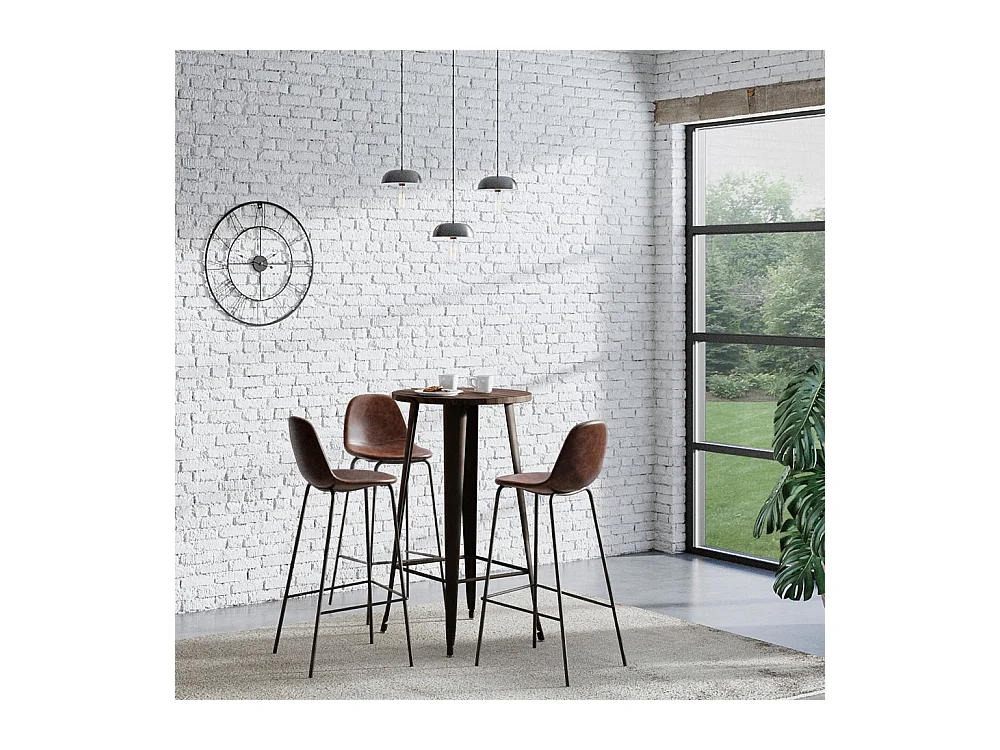 Set de 2 sillas de bar 75 cm en cuero sintético marrón - Henrik