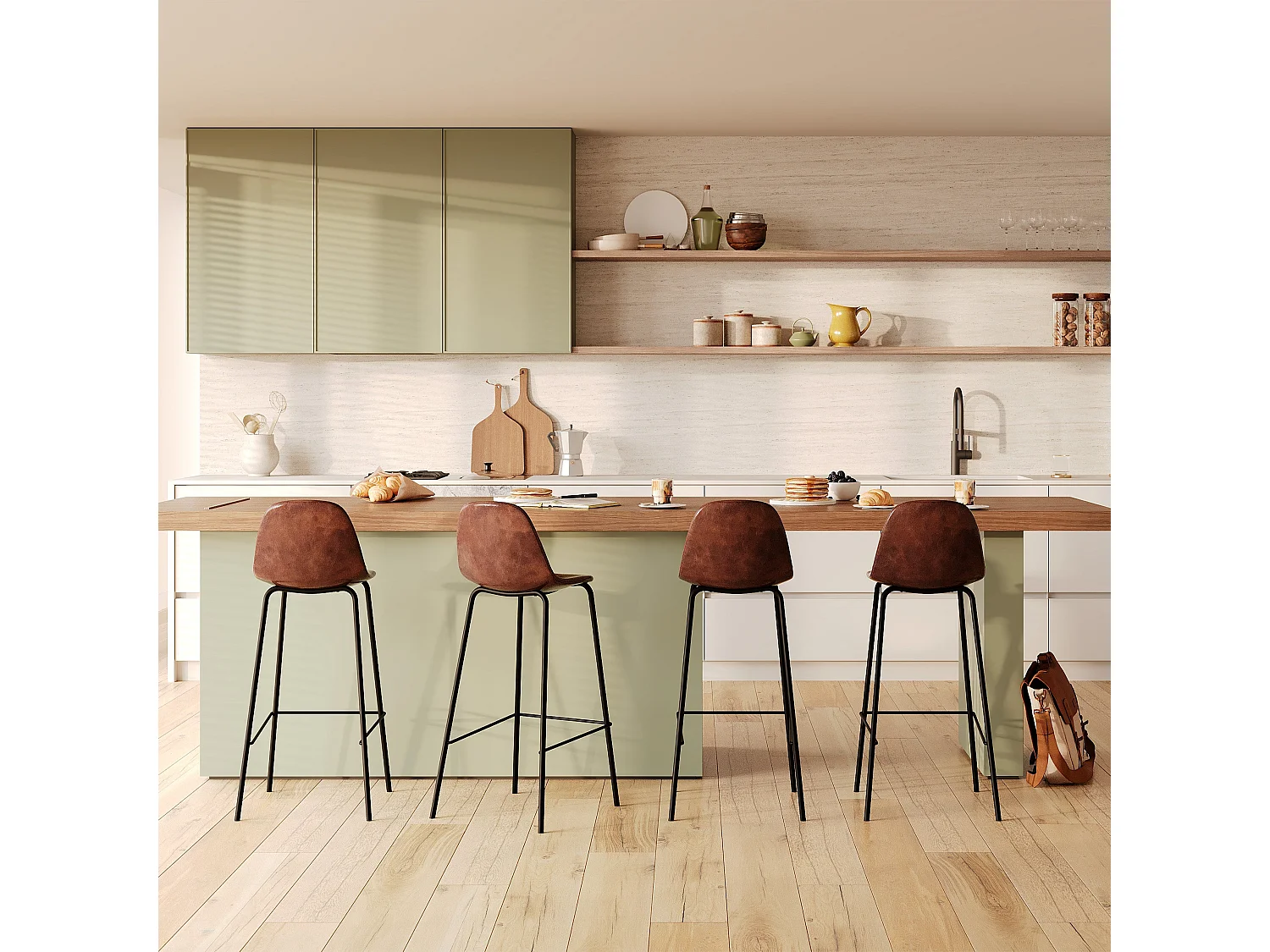 Set de 2 sillas de bar 75 cm en cuero sintético marrón - Henrik