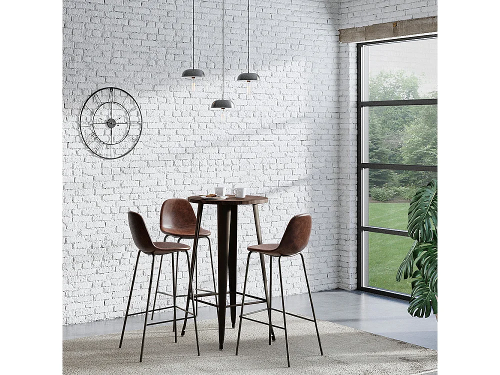 Set de 2 sillas de bar 75 cm en cuero sintético marrón - Henrik