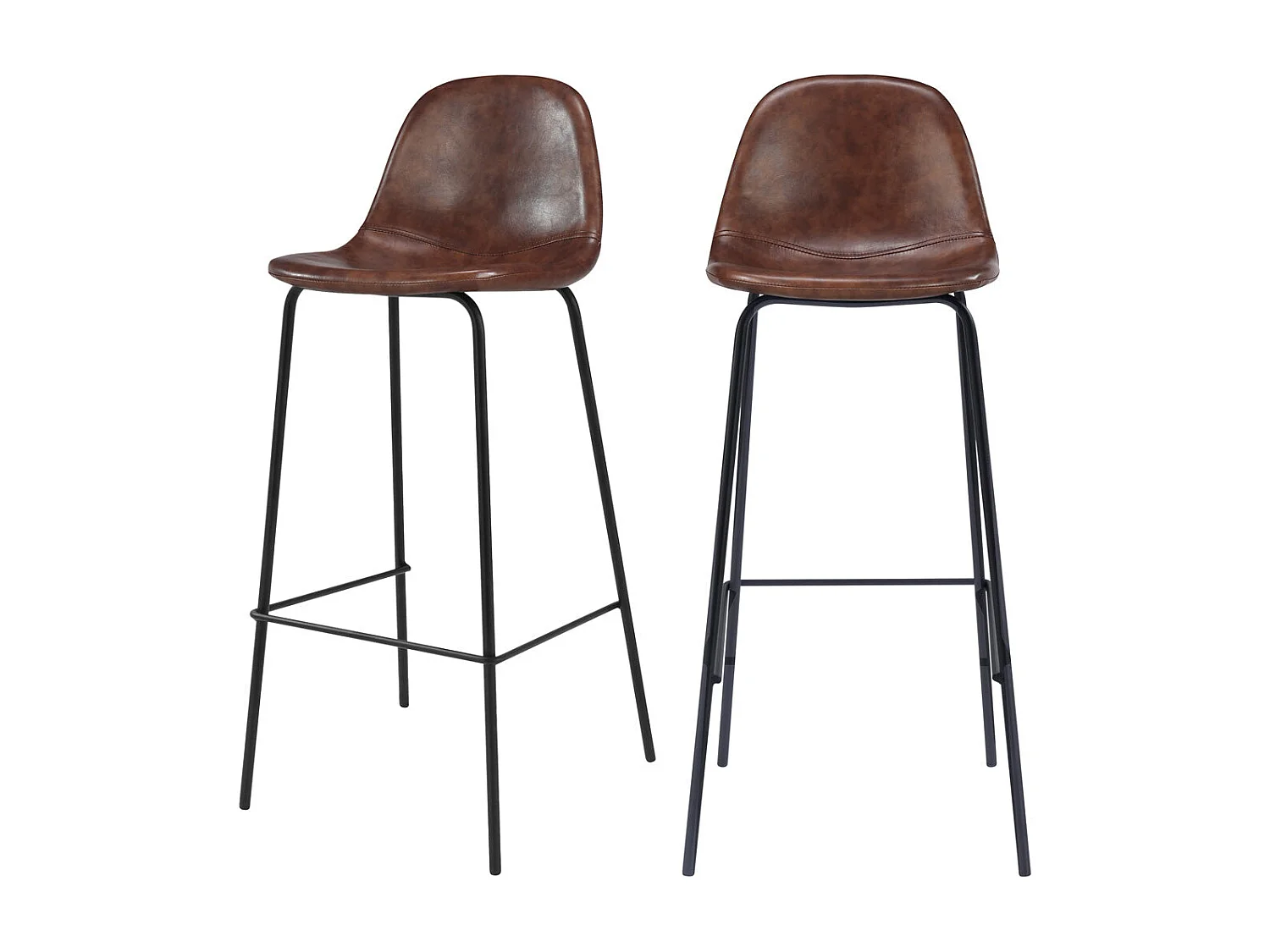 Set de 2 sillas de bar 75 cm en cuero sintético marrón - Henrik