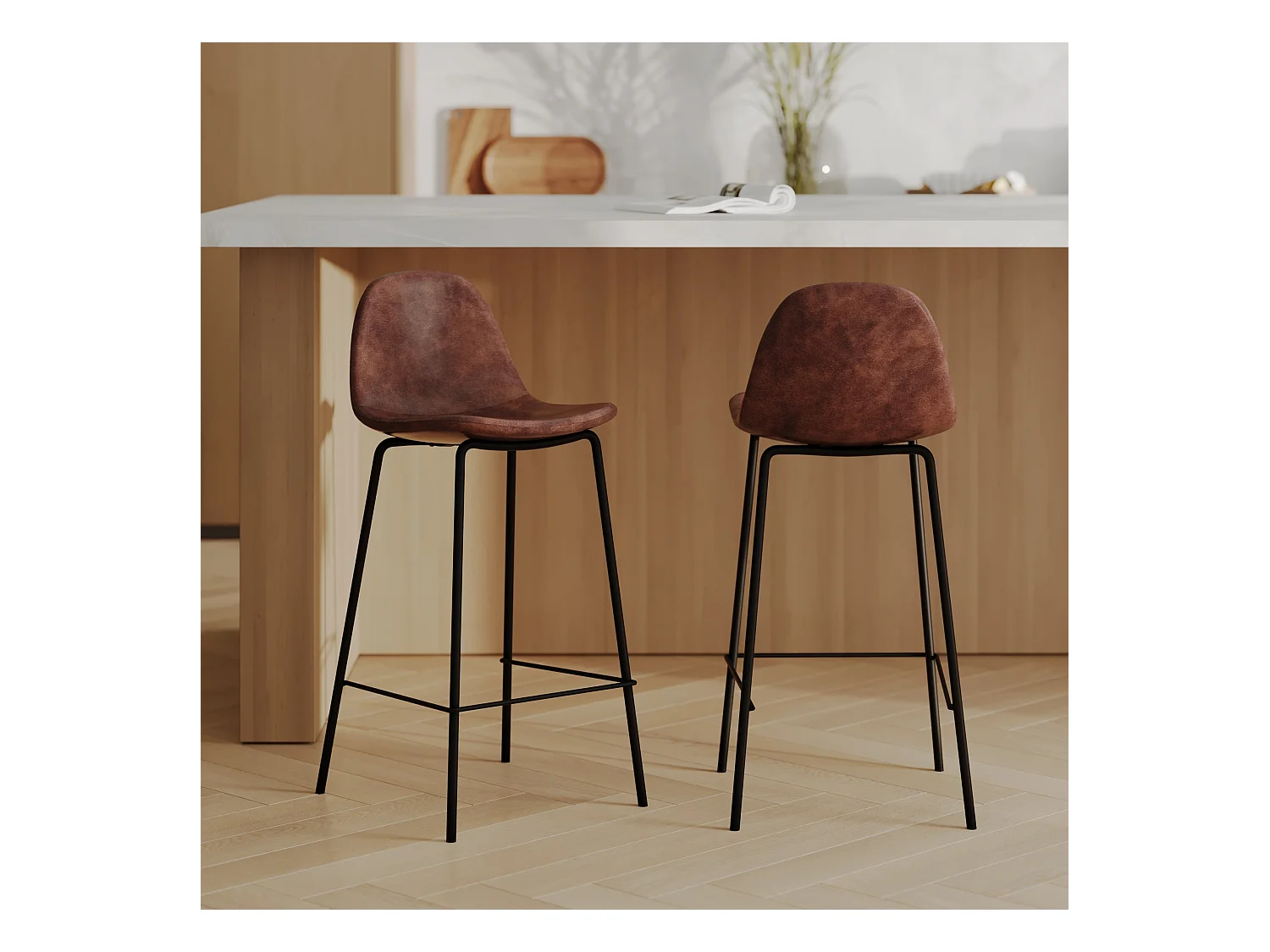 Set de 2 taburetes para isla de cocina de sintético marrón 65 cm - Henrik