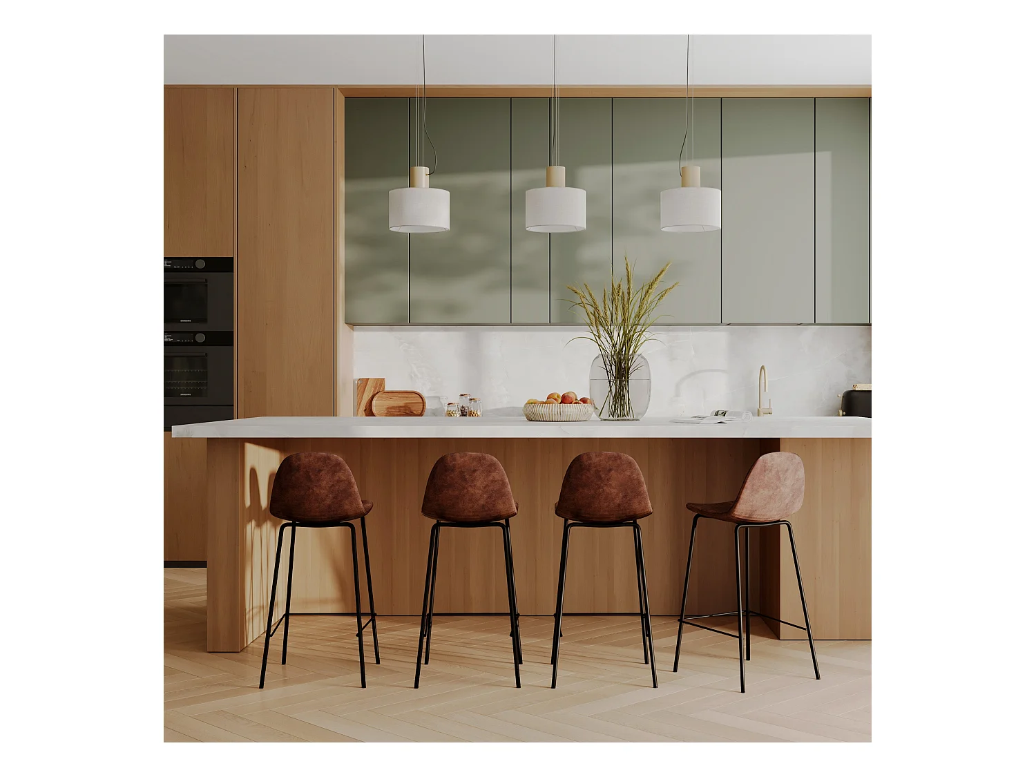 Set de 2 taburetes para isla de cocina de sintético marrón 65 cm - Henrik