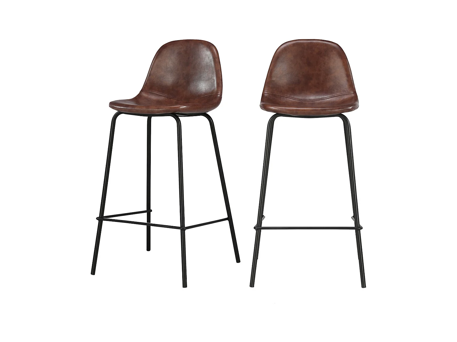 Lot de 2 chaises pour îlot central 65 cm en cuir synthétique marron - Henrik