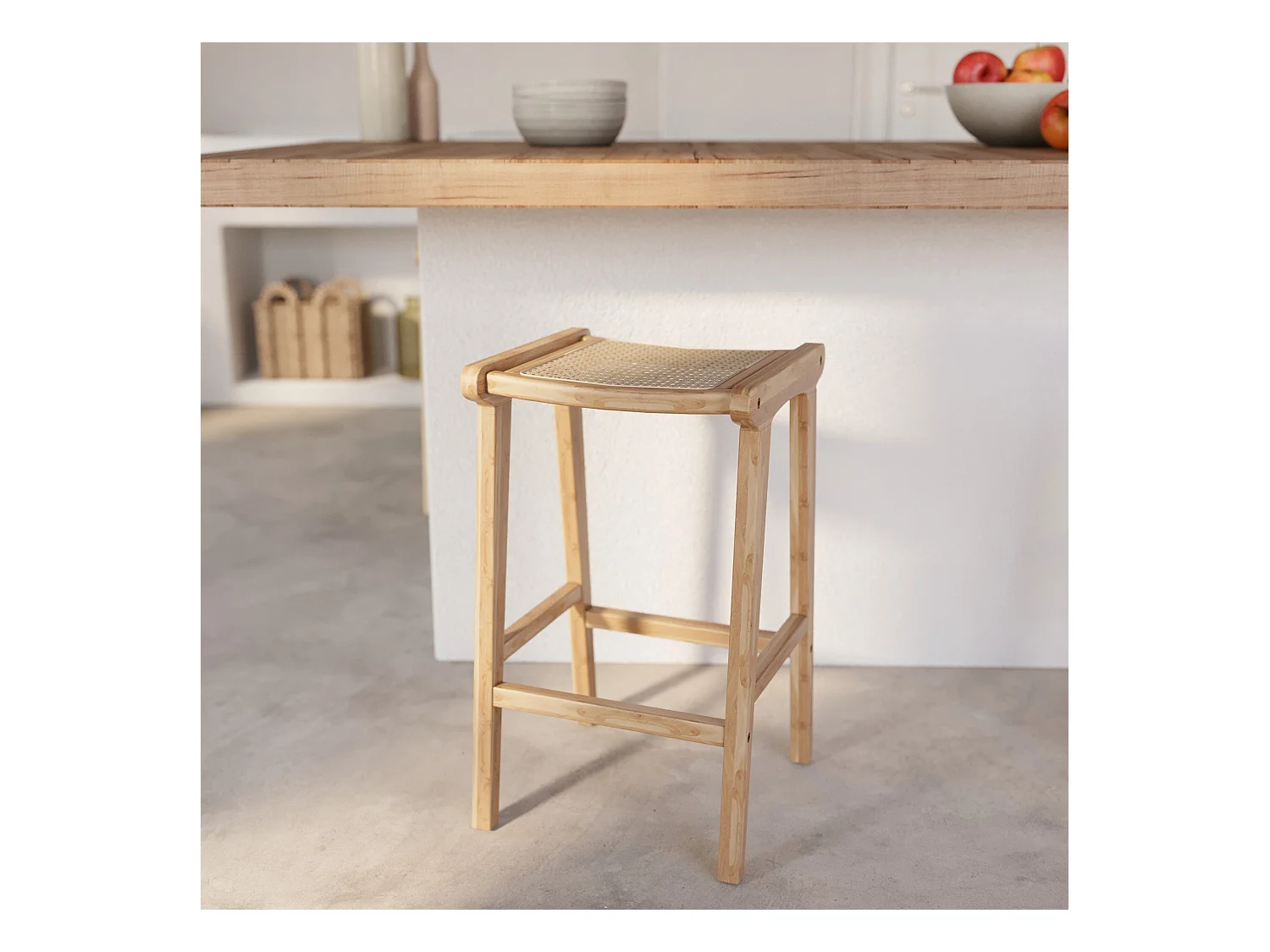 Sedia per isola centrale in teak e rattan naturale 65 cm - Omaha