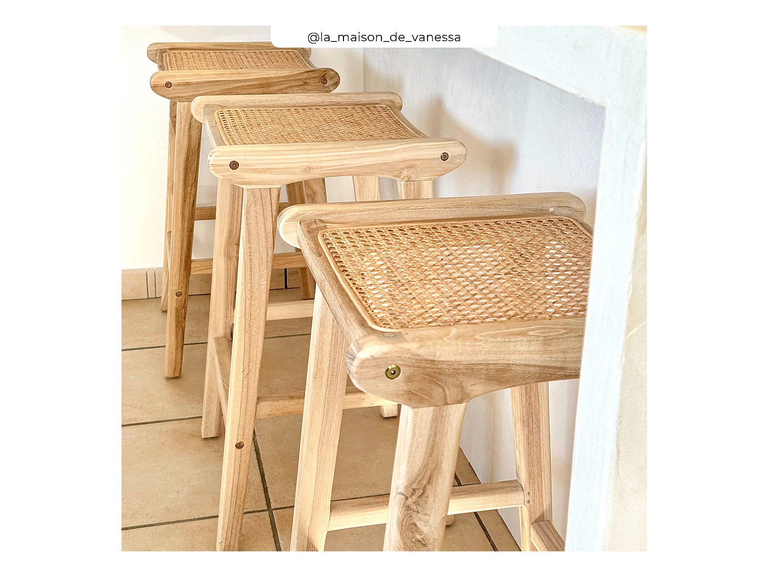 Sedia per isola centrale in teak e rattan naturale 65 cm - Omaha