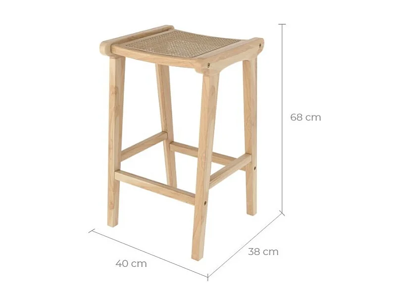 Taburete para isla central de 65 cm en teca y caña - Omaha