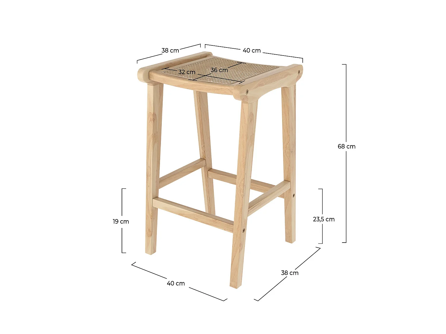 Taburete para isla central de 65 cm en teca y caña - Omaha