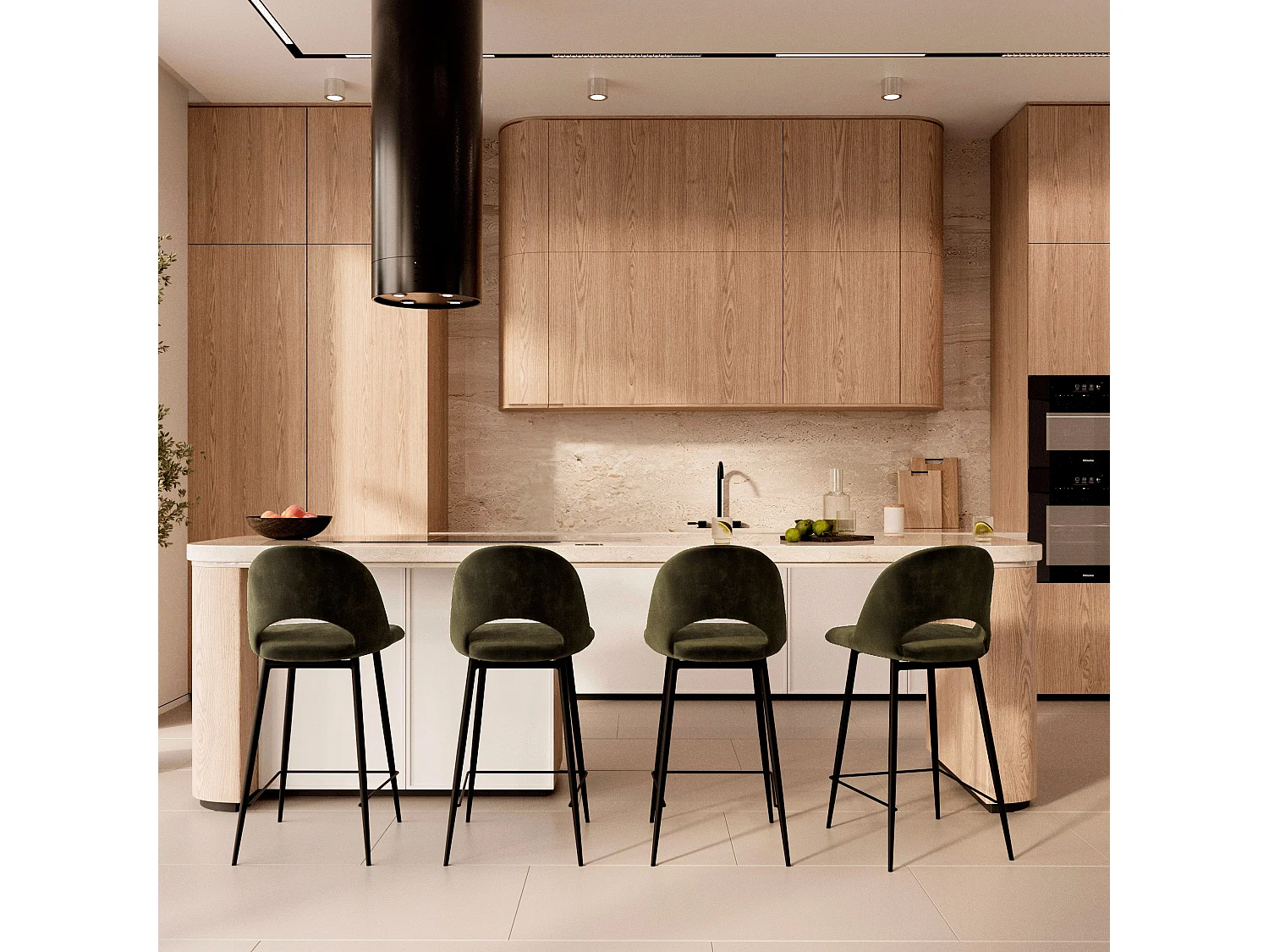 Set di 2 sedie per isola centrale 65 cm in velluto verde - Pénélope